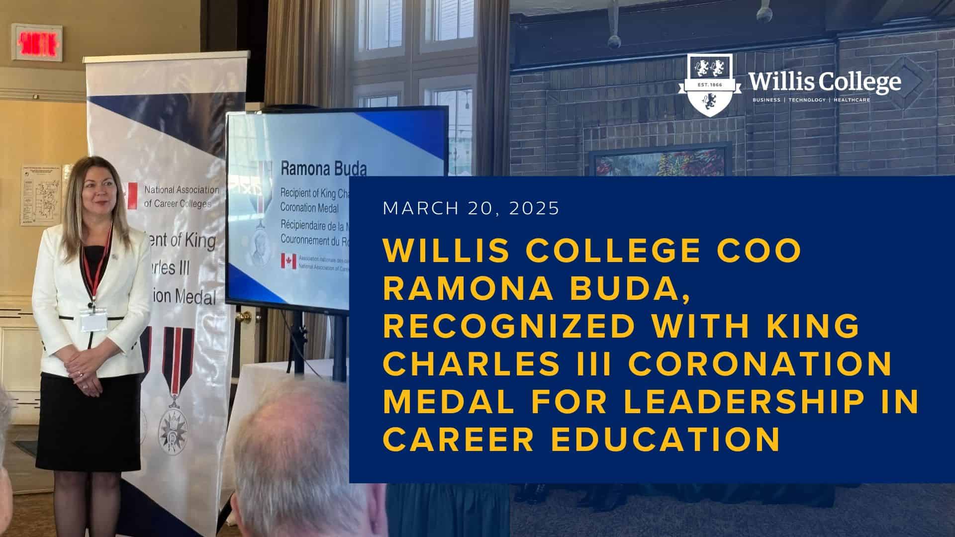Featured image for https://williscollege.com/news/willis-college-coo-ramona-buda-recognized-with-king-charles-iii-coronation-medal-for-leadership-in-career-education/